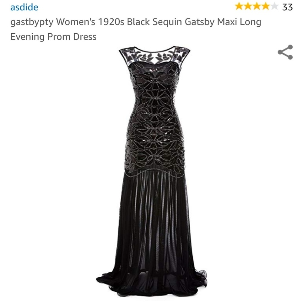 Black Sequin 1920s Costume Flapper Dress